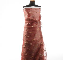 Organza hedvábná s aplikacemi tm.červená