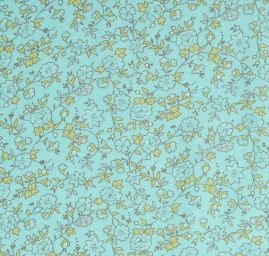 Viskozová letní látka kytičkový motiv mint/žlutá
