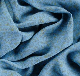 Viskozová letní látka kytičkový motiv šedomodrá/žlutá