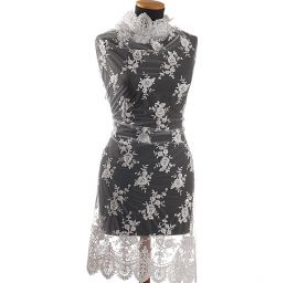 Krajka výšivka na tylu rokajl/perličky/flitry bílá