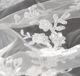 Krajka výšivka na tylu rokajl/perličky/flitry bílá