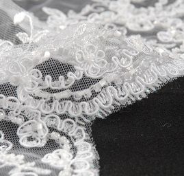 Krajka výšivka na tylu rokajl/korálky bílá