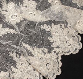 Krajka bordurová výšivka růže/puntíky smetanová