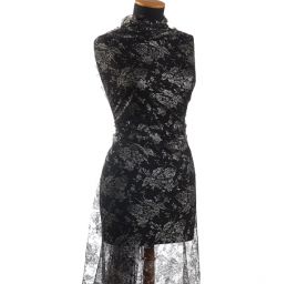 Efektní pružná krajka černostříbrná květinový motiv