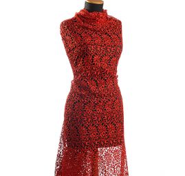 Efektní hrubá krajka motiv květ/ornament červená