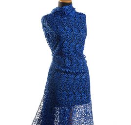 Efektní hrubá krajka motiv květ/ornament modrá