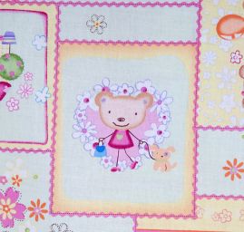 Bavlněná látka patchwork medvídci žlutá/zelená