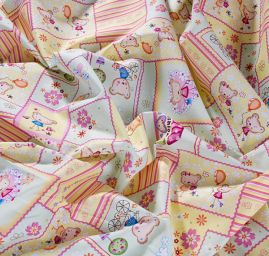 Bavlněná látka patchwork medvídci žlutá/zelená