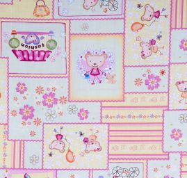 Bavlněná látka patchwork medvídci žlutá/zelená