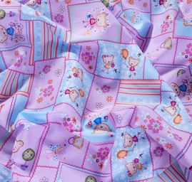 Bavlněná látka patchwork medvídci růžová/tyrkys