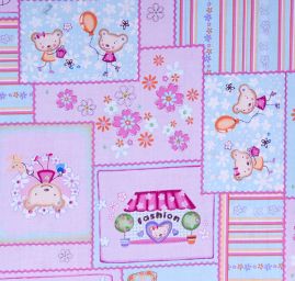 Bavlněná látka patchwork medvídci růžová/tyrkys