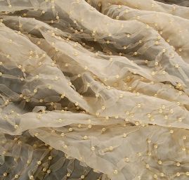 Šifon hedvábí se stužkovou aplikací a perličkami