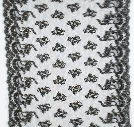Krajka výšivka na tylu romantický vzor černá