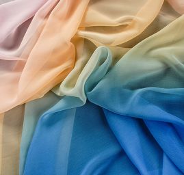 Šifon duhový modrý/béžový/růžový