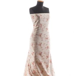 Len výšivka vzor květin hnědobéžový