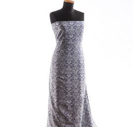 Viskozová šatová látka ornament modrá/bílá