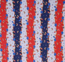 Hodvábny krepdešín tlač motýle červená / modrá / biela