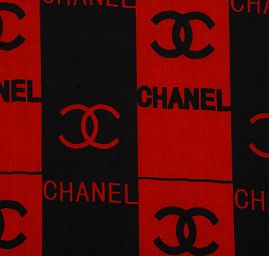 Hedvábný šifon geomterický vzor červená/černá