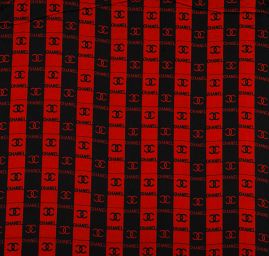 Hedvábný šifon geomterický vzor červená/černá