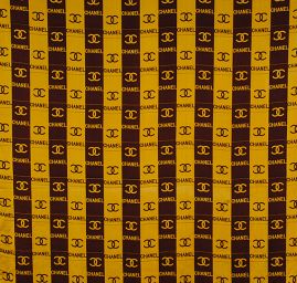 Hedvábný šifon geometrický vzor okrová/hnědá