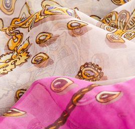 Hedvábný šifon slzičky/jezdec na koni růžový