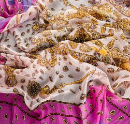 Hedvábný šifon slzičky/jezdec na koni růžový