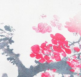 Hedvábný satén květinový motiv japonská višeň