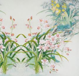 Hedvábný satén květinový motiv