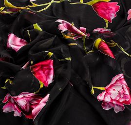 Hedvábný šifon/satén tulipány