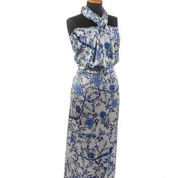 Hedvábný satén japonerie ptáčci/květy