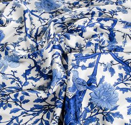 Hedvábný satén japonerie ptáčci/květy