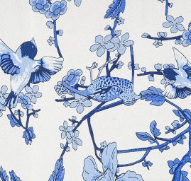 Hedvábný satén japonerie ptáčci/květy