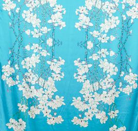 Hedvábný satén květinový motiv tyrkysový