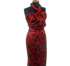 Hedvábný satén květinový motiv červená/černá