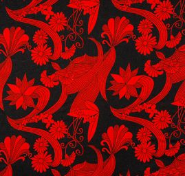 Hedvábný satén květinový motiv červená/černá