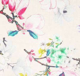 Hedvábný satén květinový motiv magnolie