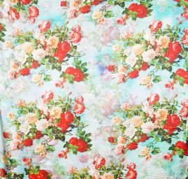 Hedvábný satén květinový motiv růže