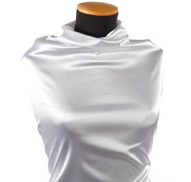 Krep satén perlový pružný bílý