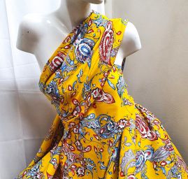 Viskozová šatová látka tisk orientální vzor okrová