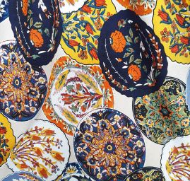 Viskozová šatová látka tisk květinové medajlony