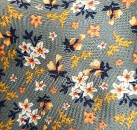 Viskozová šatová látka tisk malé květy olivová