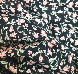 Viskozová šatová látka tisk drobné květy černá