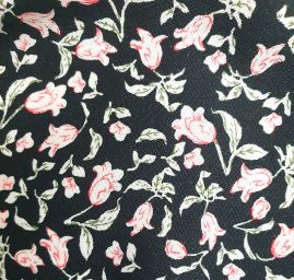 Viskozová šatová látka tisk drobné květy černá