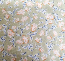 Viskozová šatová látka tisk drobné květy sv. zelená