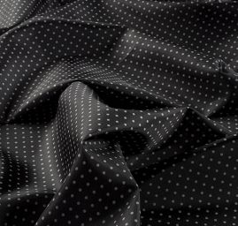 Podšívka jemná žakár polyester puntíky bílá/černá
