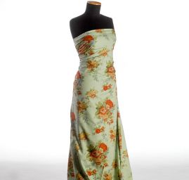 Bavlněné plátno světle zelená s květinovým vzorem