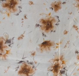 Organza tisk květů hnědá/smetanová