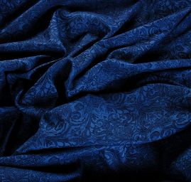 Žakárová pružná látka romantický vzor modrá