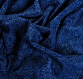 Žakárová pružná látka romantický vzor modrá