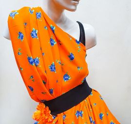 Viskózová látka vzor květy oranžová